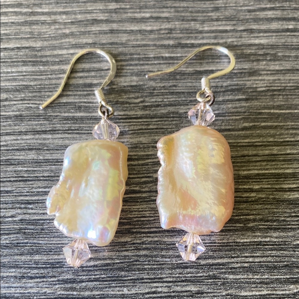 Genuine baroque freshwater pearl earrings with sterling silver.
